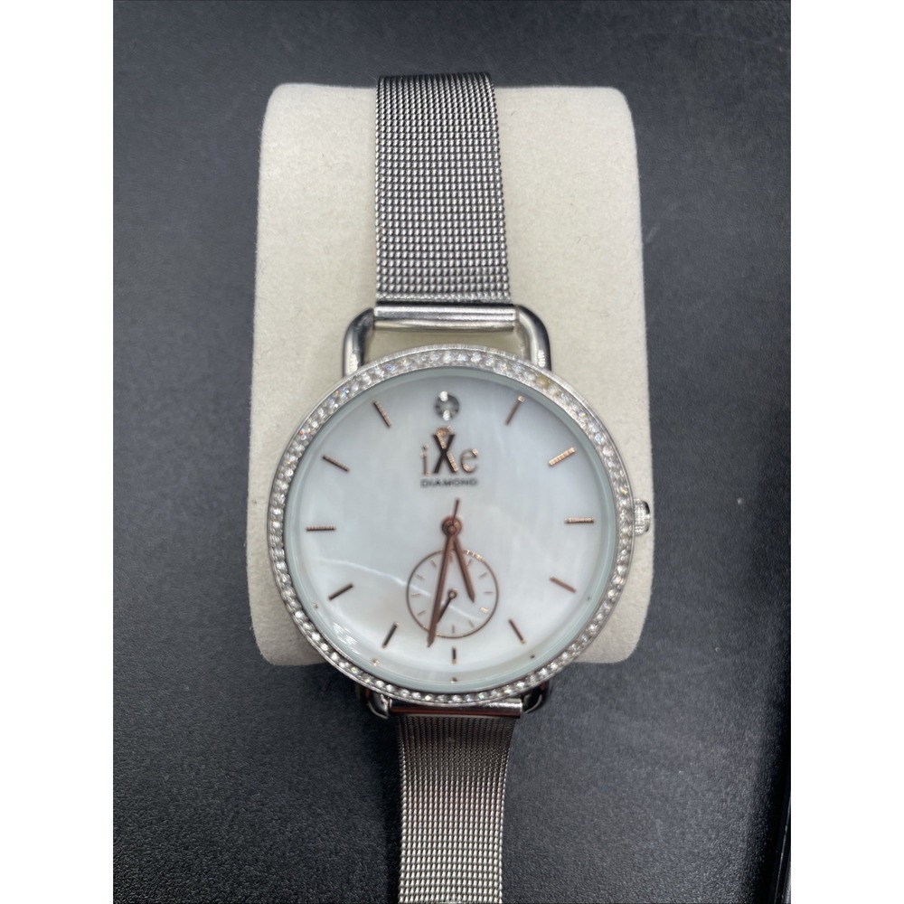 iXe Diamond Quartz Watch 8898 Mother of Pearl Dial Mesh Band, Needs Battery
